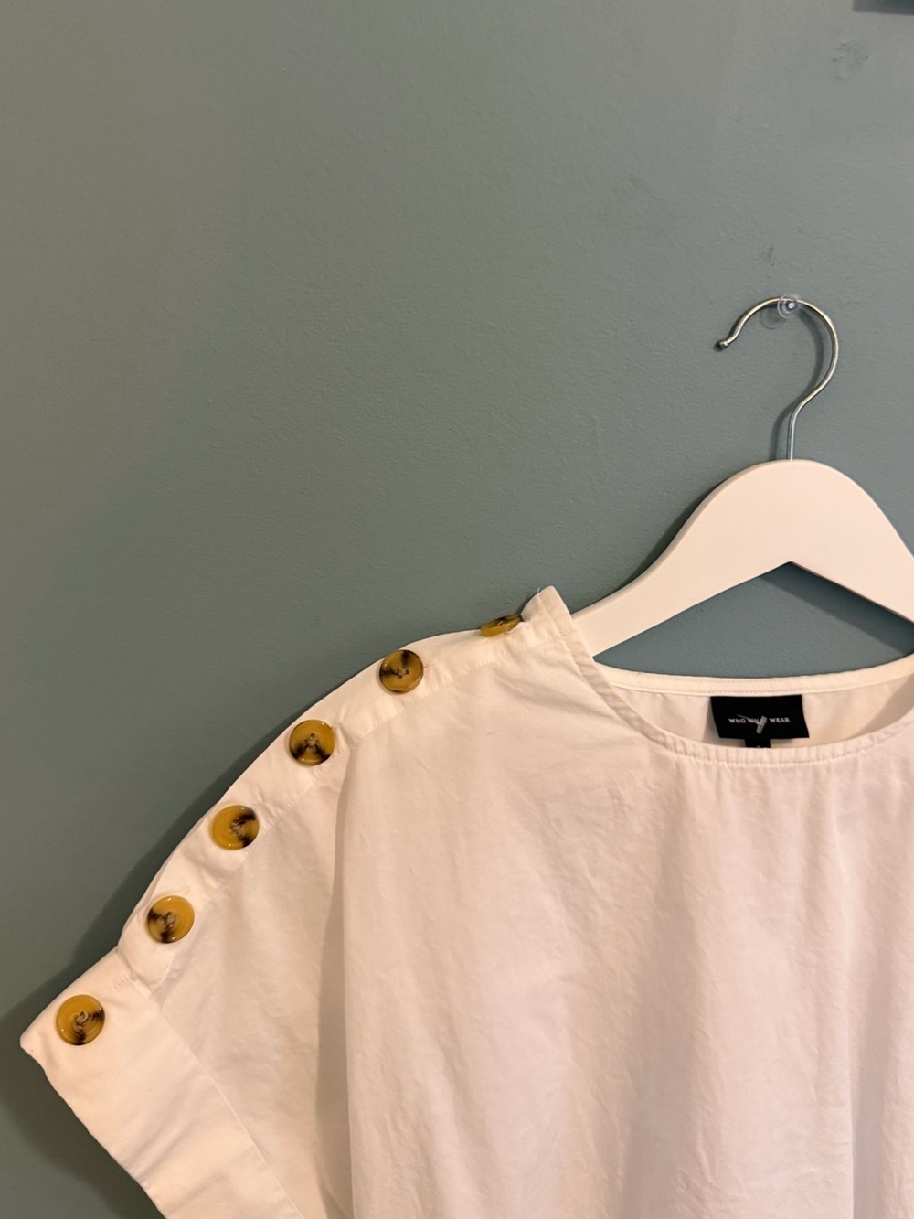 White 100% Cotton Top with Yellow Shoulder Buttons